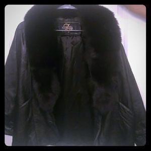 Black leather jacket with Fox collar